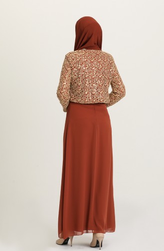 Brick Red Hijab Evening Dress 2943-05