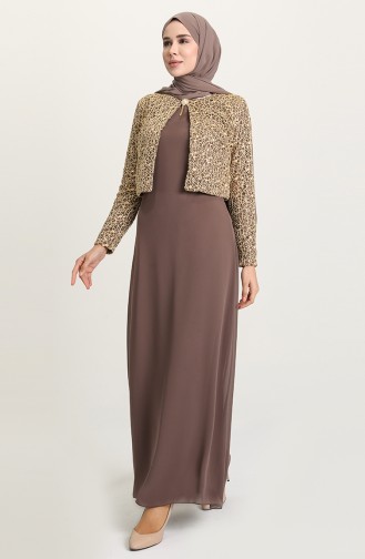 Brown Hijab Evening Dress 2943-06