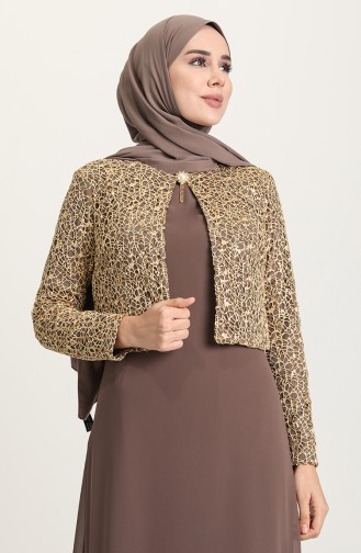 Brown Hijab Evening Dress 2943-06