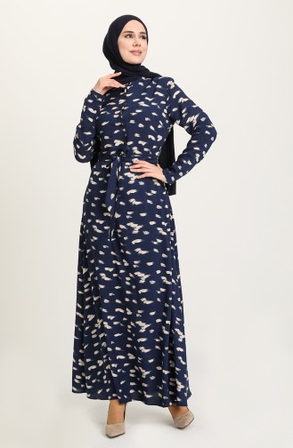 Navy Blue Hijab Dress 60262-01