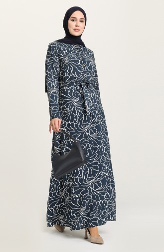 Navy Blue Hijab Dress 60263-01