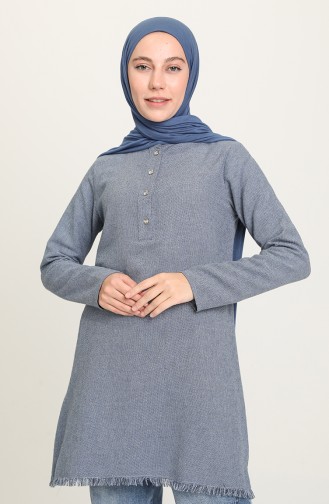 Yarım Patlı Dokuma Tunik 3322-04 İndigo