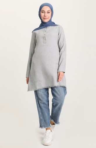 Yarım Patlı Dokuma Tunik 3322-05 Açık Mavi