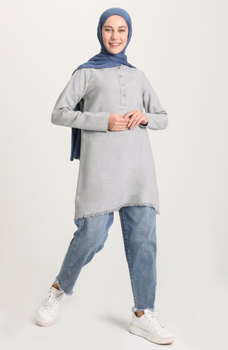 Yarım Patlı Dokuma Tunik 3322-05 Açık Mavi