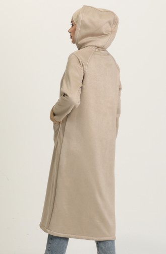Kapüşonlu İçi Kürklü Polar Kaban 6897-01 Bej