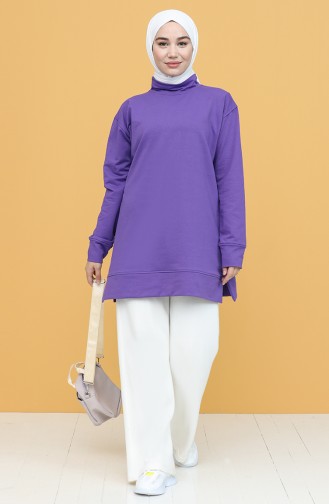 Dik Yaka Sweatshirt 4136-02 Mor