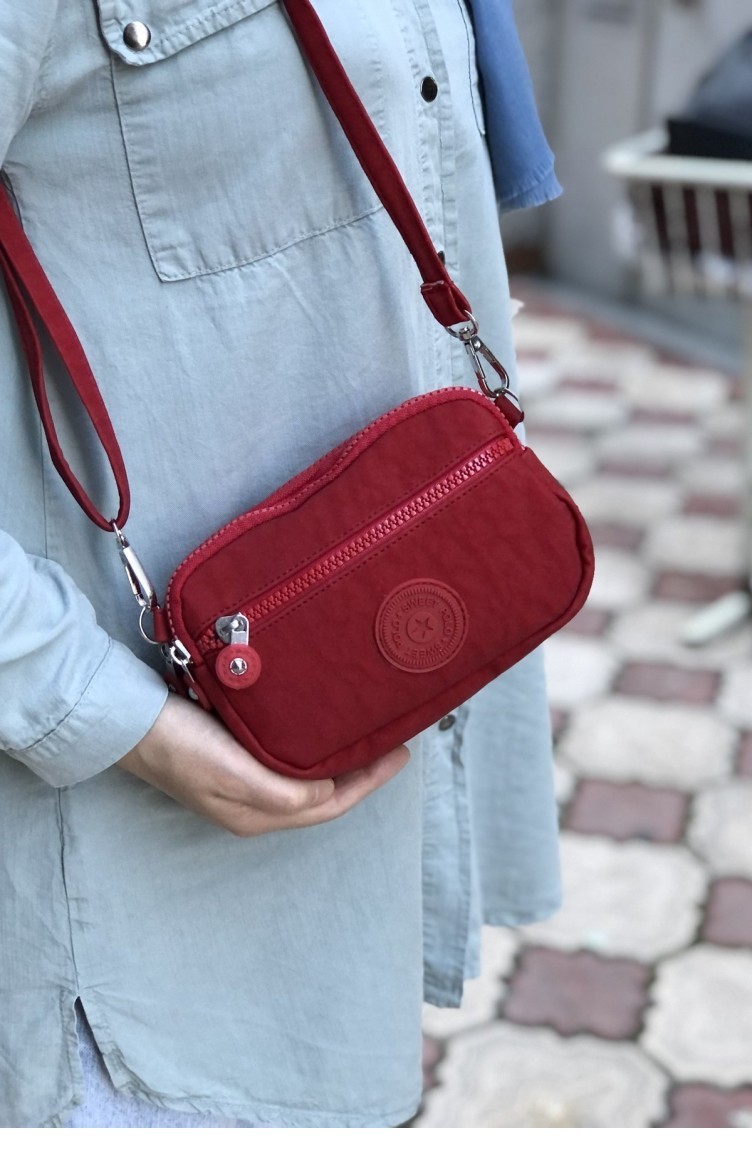 Krınkıl Kumaş Astarlı Dört Bölme Mini Çapraz Çanta Bs 001393 Kırmızı