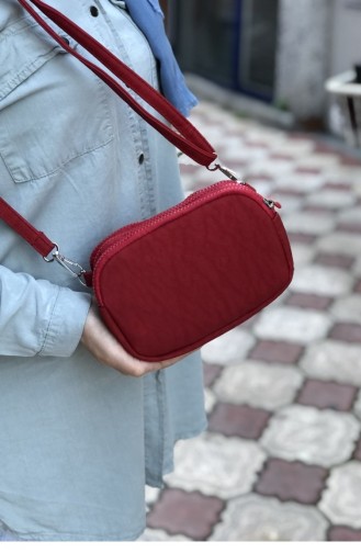 Krınkıl Kumaş Astarlı Dört Bölme Mini Çapraz Çanta Bs 001393 Kırmızı