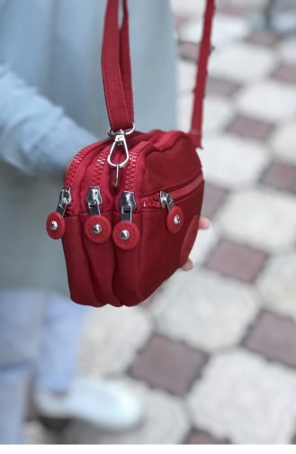 Krınkıl Kumaş Astarlı Dört Bölme Mini Çapraz Çanta Bs 001393 Kırmızı