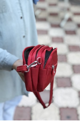 Krınkıl Kumaş Astarlı Dört Bölme Mini Çapraz Çanta Bs 001393 Kırmızı