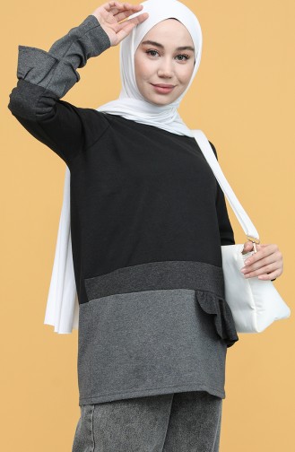 Fırfırlı Renkli Sweatshirt 3325-01 Siyah