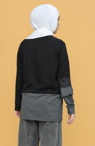 Fırfırlı Renkli Sweatshirt 3325-01 Siyah