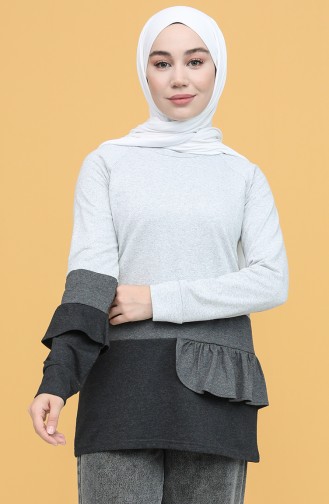 Fırfırlı Renkli Sweatshirt 3325-04 Gri