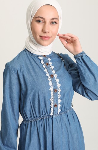 Düğmeli Kot Elbise 1815-01 Mavi
