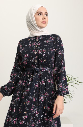 Navy Blue Hijab Dress 5068-04