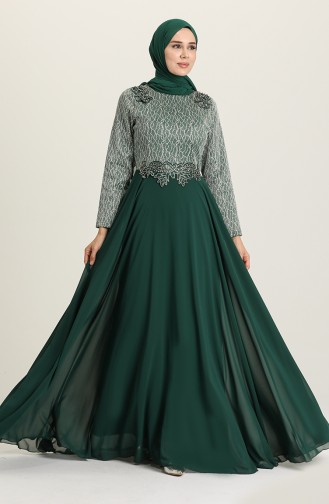 Emerald Green Hijab Evening Dress 1012-01