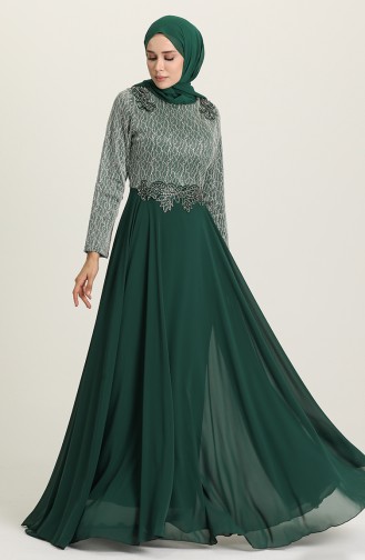 Emerald Green Hijab Evening Dress 1012-01