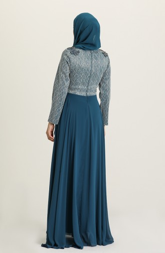 Petrol Hijab Evening Dress 1012-02