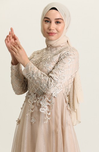 Beige Hijab Evening Dress 1016-01