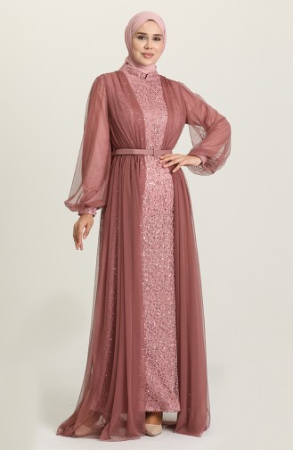 Dusty Rose Hijab Evening Dress 52790-03