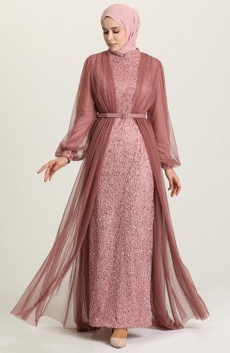 Dusty Rose Hijab Evening Dress 52790-03