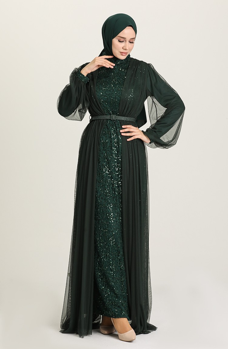 Green Hijab Evening Dress 52790-05 | Sefamerve