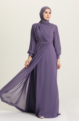 Dark Lilac Hijab Evening Dress 4858-05