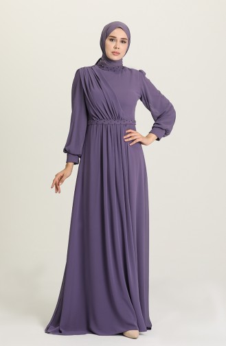 Dark Lilac Hijab Evening Dress 4858-05