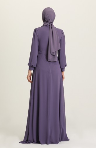 Dark Lilac Hijab Evening Dress 4858-05