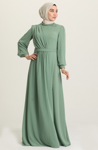 Green Almond Hijab Evening Dress 4858-07