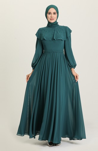 Green Hijab Evening Dress 4901-01