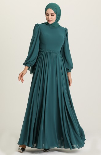 Green Hijab Evening Dress 4901-01