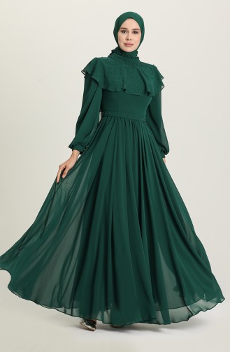 Emerald Green Hijab Evening Dress 4901-03