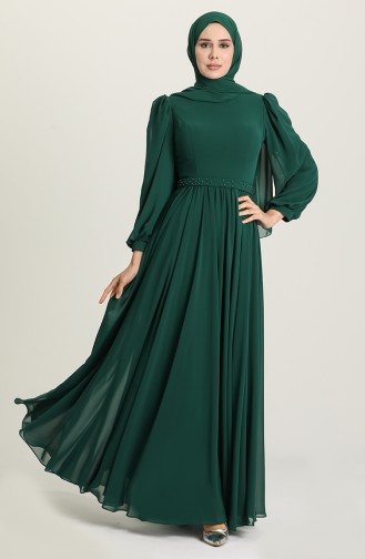 Emerald Green Hijab Evening Dress 4901-03