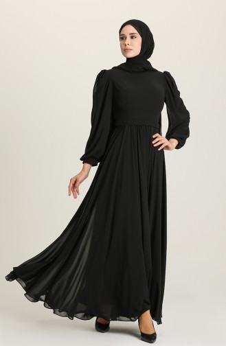 Black Hijab Evening Dress 4901-04