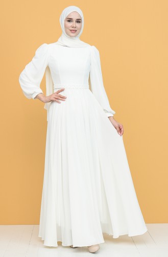 Ecru Hijab Evening Dress 4901-06