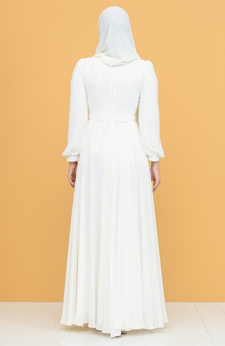 Ecru Hijab Evening Dress 4901-06