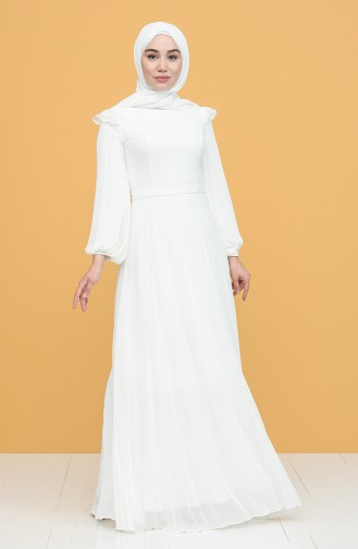 Ecru Hijab Evening Dress 4905-01