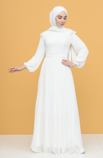 Ecru Hijab Evening Dress 4905-01