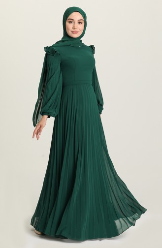 Emerald Green Hijab Evening Dress 4905-04