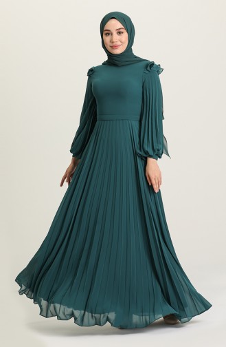 Green Hijab Evening Dress 4905-06