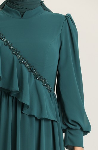 Petrol Hijab Evening Dress 4907-03