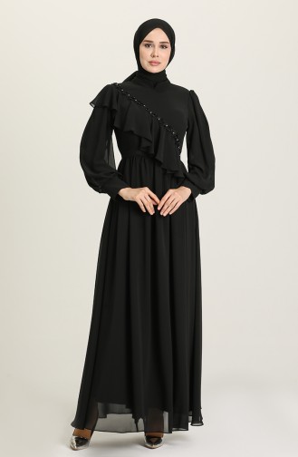 Black Hijab Evening Dress 4907-04