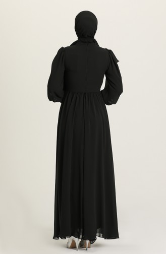 Volanlı Şifon Abiye Elbise 4907-04 Siyah