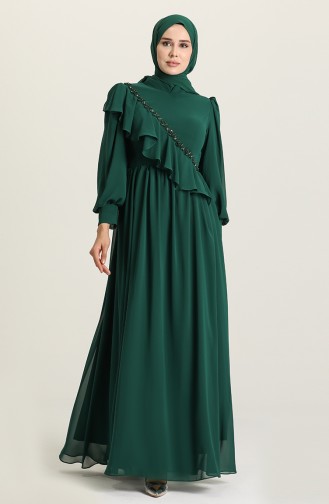 Emerald Green Hijab Evening Dress 4907-05