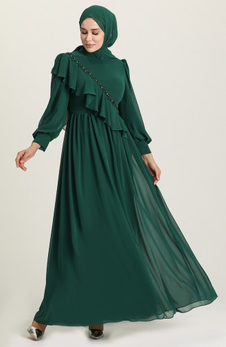 Emerald Green Hijab Evening Dress 4907-05