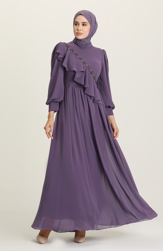 Violet Hijab Evening Dress 4907-06