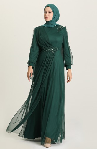 Emerald Green Hijab Evening Dress 4857-05