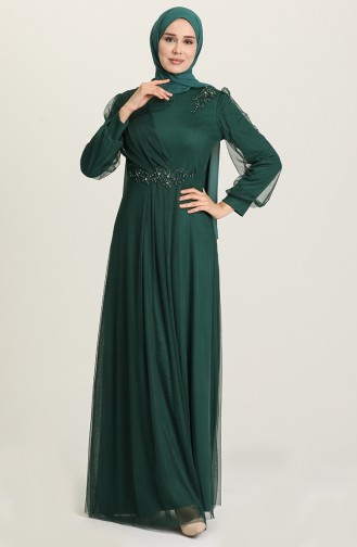 Emerald Green Hijab Evening Dress 4857-05