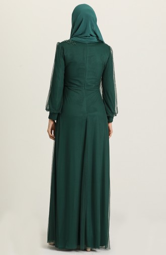 Emerald Green Hijab Evening Dress 4857-05
